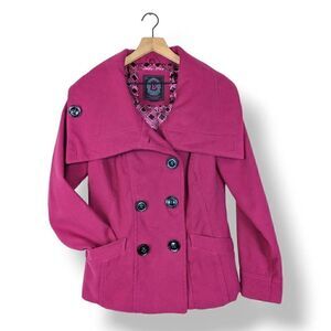 Doll House NYC Women's Double-Breasted Stand Collar Coat Pink Large